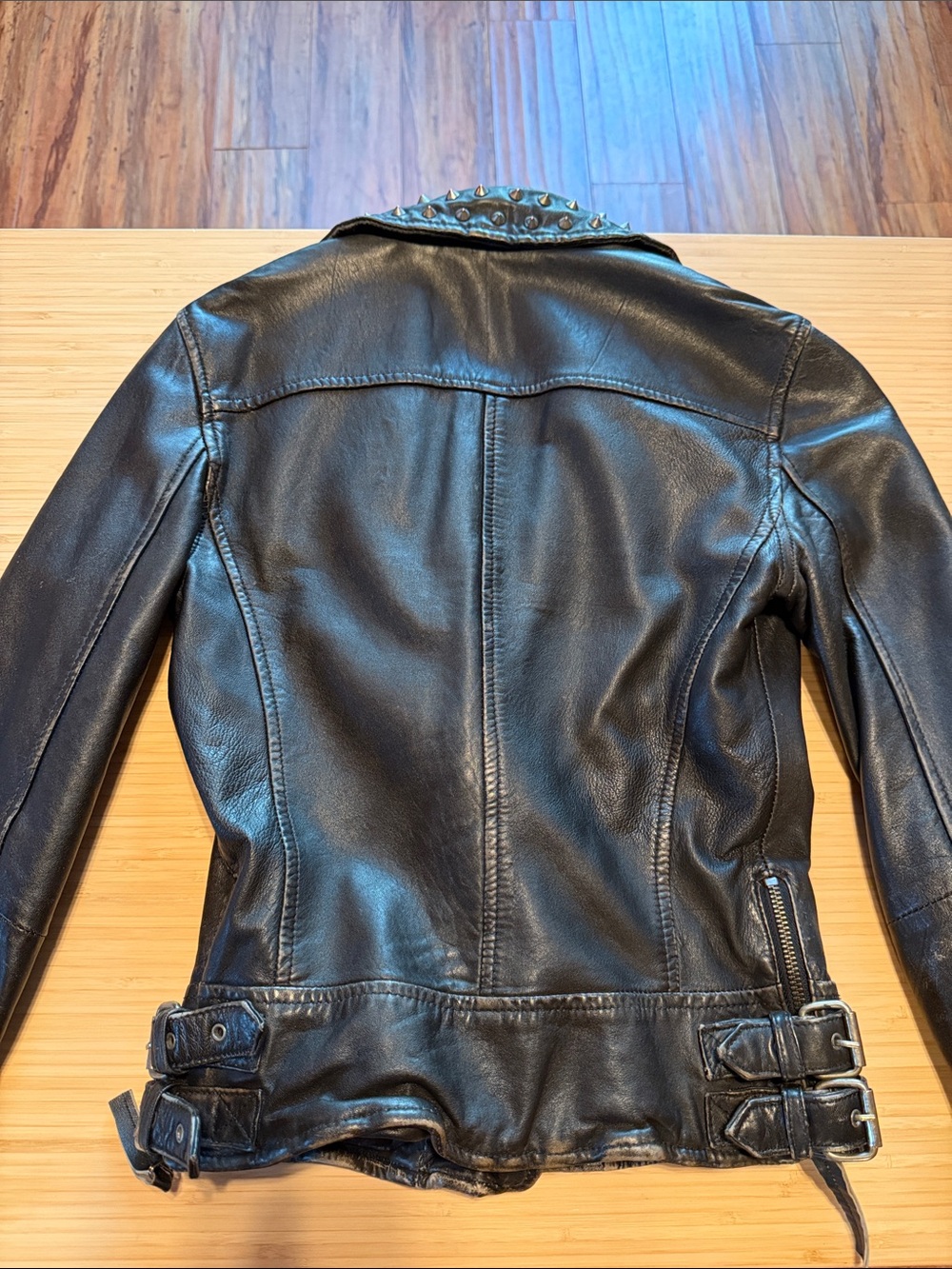 All Saints Studded Leather Biker Moto Jacket Black US 2 - Picture 6 of 14